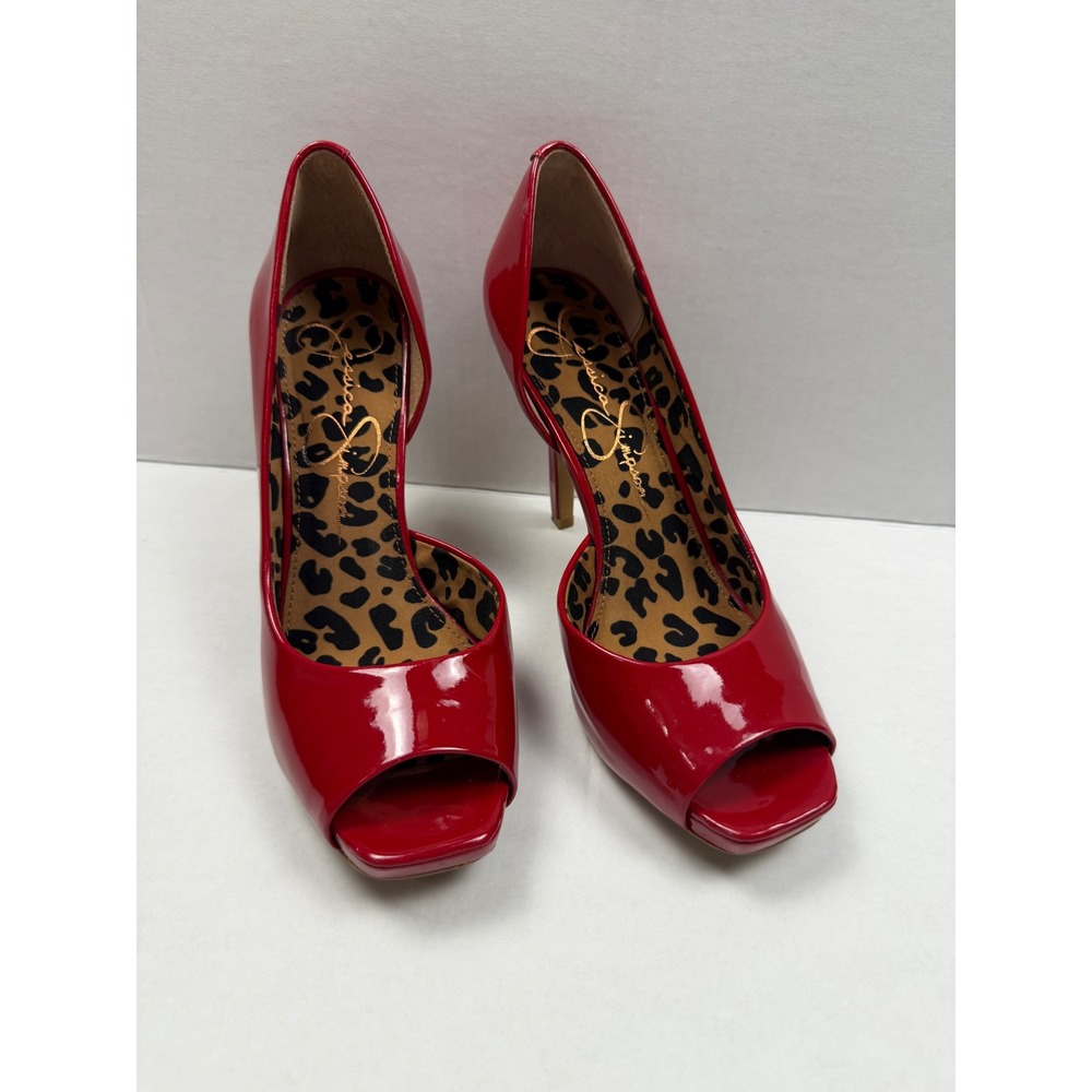 Jessica Simpson Heels Josette Patent Red 8M Peep Toe D'Orsay Stiletto Pumps